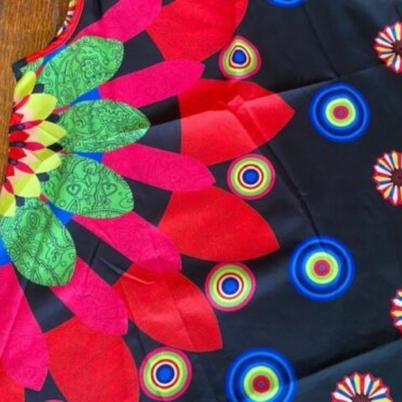 New *GORGEOUS Neon BRIGHT & BLACK Silky Asymmetric Hem CRUISE Resort SUNDRESS -S - Picture 3 of 10